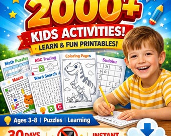 2000+ utskrivbara aktiviteter för barn, förskoleaktiviteter, arbetsblad, aktivitetsbok, alfabetsrester, hemundervisning i PDF-format, åldrar 3-6