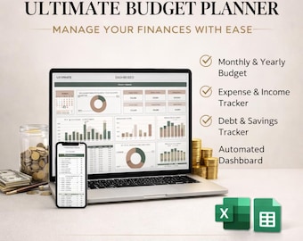 Ultimativer Budgetplaner (Tabellenkalkulation) – Finanzkontrolle – Monatlicher und jährlicher Finanz-Tracker – Excel – Google Sheets – Über 40 Registerkarten