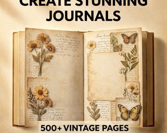 Über 500 Vintage-Junk-Journal-Seiten zum Ausdrucken, Scrapbook-Papierpaket, botanische Collage, Sofort-Download