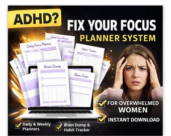 ADHS-Planer für Frauen: Druckbares Fokussystem, Tages- und Wochenplaner, Brainstorming-Funktion, Gewohnheitstracker, bearbeitbares PDF (Canva)
