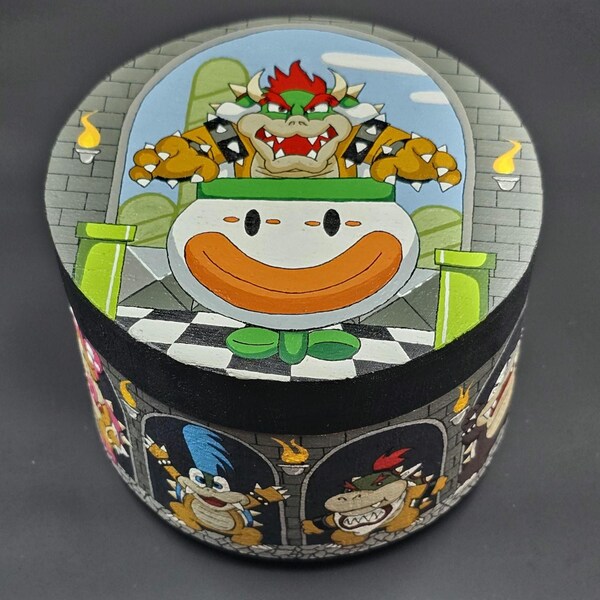 Hand-Painted Bowser and Koopalings Video Game Mario Themed Wooden Keepsake Box