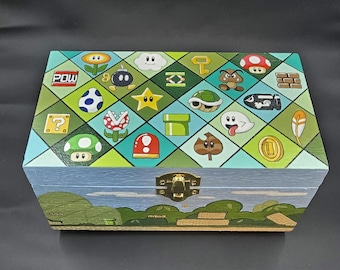 Hand-Painted Mario Video Game Themed Wooden Keepsake Box