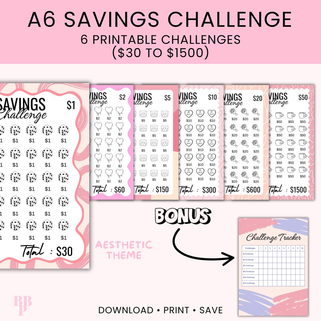 A6 Savings Challenge Printable - Budget Tracker - 6 Cash Saving ...