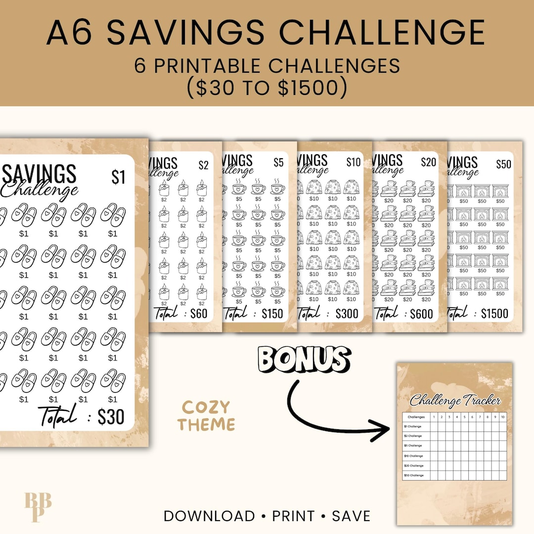 A6 Savings Challenge Printable | Cozy Budget Challenge | Cash Envelope ...