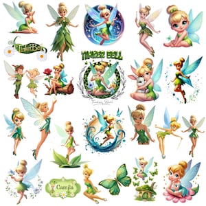 Tinkerbell PNG-bundel, Tinkerbell-clipart, feeënclipart PNG, Pixie Dust Pixie Hollow-fee, bloemenfee-ontwerp voor een verjaardagsshirt voor een meisje