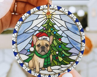 Custom French Bulldog Ornament, Faux Stained Glass Frenchie Christmas Ornament, Ceramic French Bulldog Gift, Xmas Keepsake Pet Memorial Gift