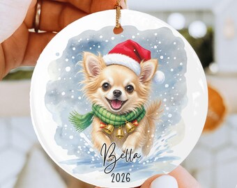 Personalized Chihuahua Ornament, Longhaired Chihuahua Gift for Mom, Dogs First Christmas Ornament Gift, Pet Remembrance Gift, Xmas Keepsake