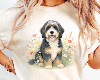 Floral Bernedoodle Tshirt Comfort Colors, Cute Berne Doodle Dog Mom Shirt for Women, Bernese Mountain Dog Tee Gift for Dog Lover, Vet Gift
