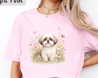 Floral Shih Tzu Shirt, Shih Tzu Mom Shirt, Shih Tzu Gift for Mothers Day, Womens Shih Tzu Birthday Gift, Cute Dog Tshirt for Shihtzu Mama