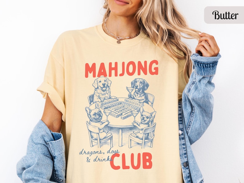 Funny Dogs Playing Mahjong Shirt Comfort Colors Mahjong Club Shirt, Girls Game Night Tee, Mahjong Gift for Her, Mahj Martini Dog Mom Tshirt image 6