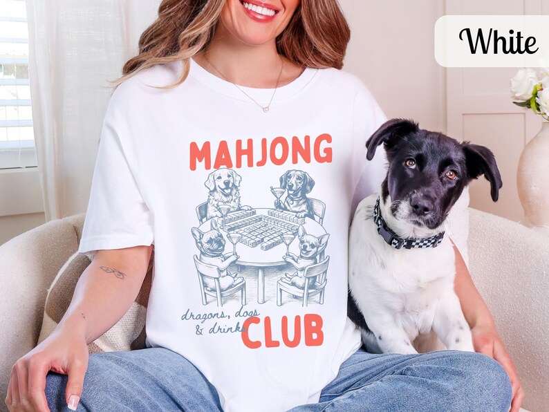 Funny Dogs Playing Mahjong Shirt Comfort Colors Mahjong Club Shirt, Girls Game Night Tee, Mahjong Gift for Her, Mahj Martini Dog Mom Tshirt image 2