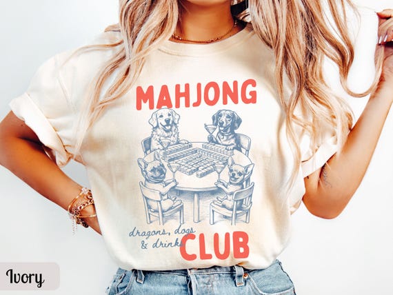 Funny Dogs Playing Mahjong Shirt Comfort Colors Mahjong Club Shirt, Girls Game Night Tee, Mahjong Gift for Her, Mahj Martini Dog Mom Tshirt