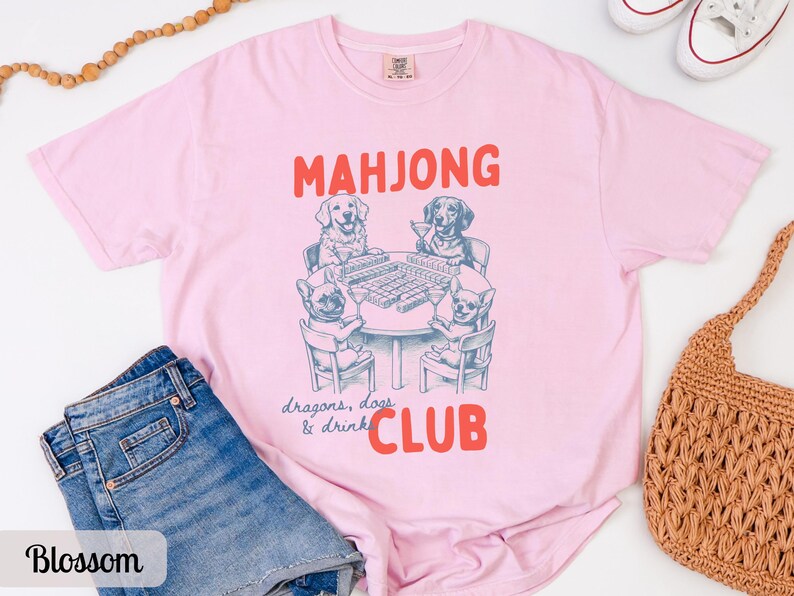 Funny Dogs Playing Mahjong Shirt Comfort Colors Mahjong Club Shirt, Girls Game Night Tee, Mahjong Gift for Her, Mahj Martini Dog Mom Tshirt image 8