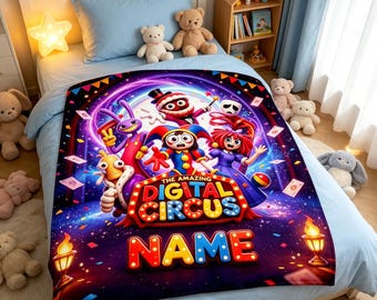 Personalized Digital Circus Throw Blanket,Custom Name Cartoon Blanket,Kids Birthday Gift