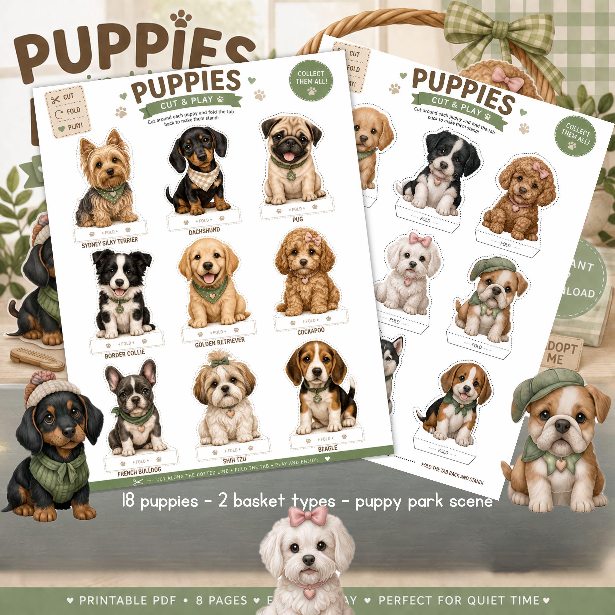 Printable Puppy Doll Paper Craft Activity Set Digital Download Kids ...