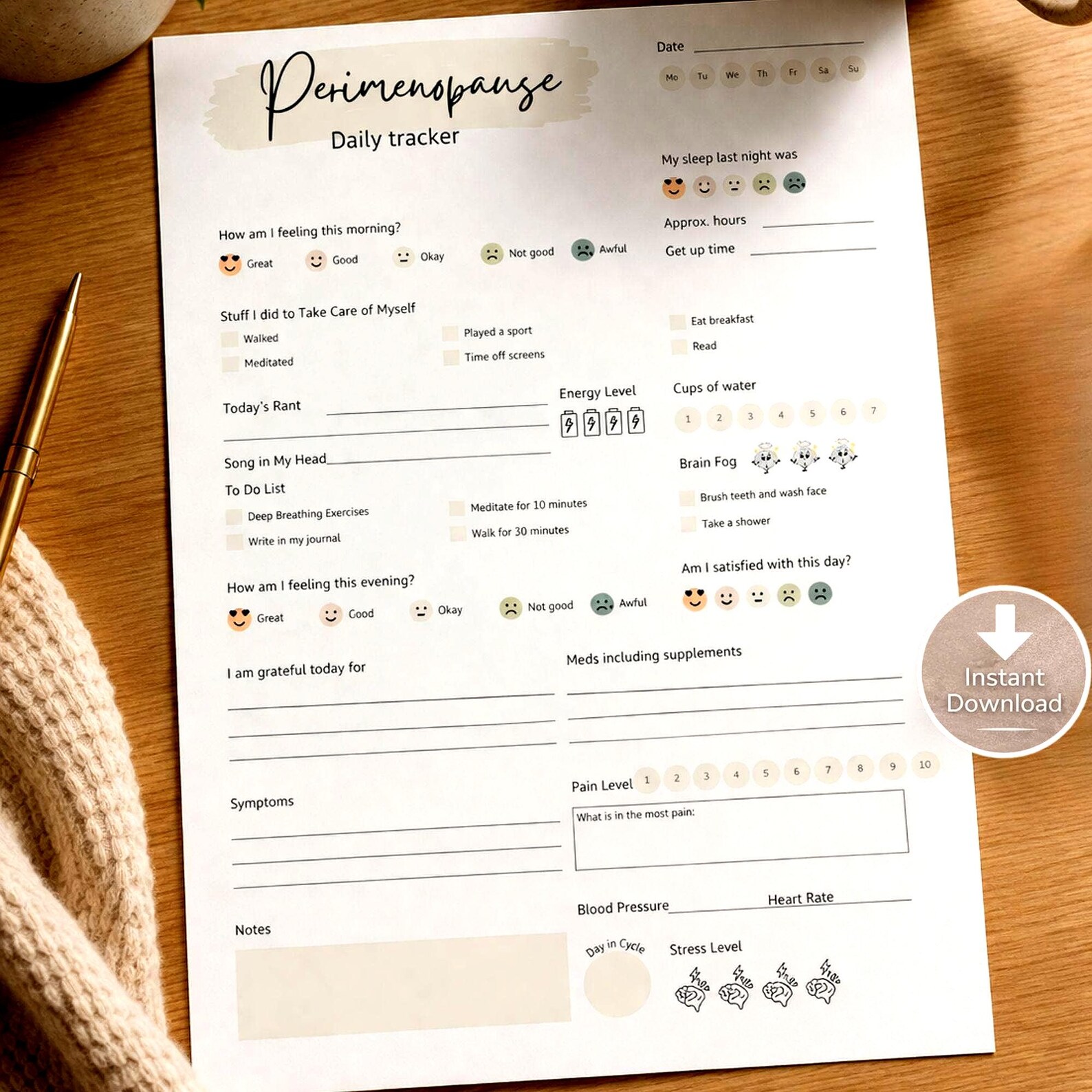 Perimenopause Symptom Tracker Daily Journal Printable Template Hormone ...