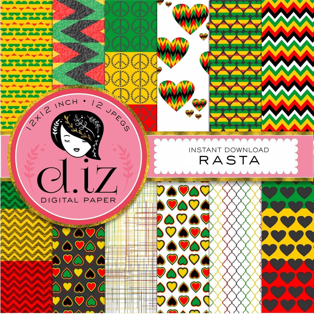 Motif Rasta Rasta motifs papier numérique reggae party ephemera junk journal ...