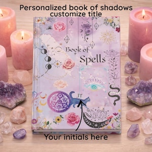 Witch Spell Journal Initials Personalized Magic Diary Occult Gift Mystic Book of shadows Celestial Design Wiccan Notebook Spellbook