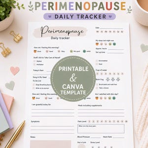 Perimenopause symptom Tracker Druckbare Vorlage für ein Journal Hormone Tracking Gesundheit Tagebuch Gehirn Nebel Schlaf Monitor Wechseljahre Beschwerden Schmerz