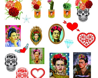 Mexican Clipart Frida Kahlo Clipart, Cactus, Tins, Floral Carnations, Sugar Skulls, Cinco de Mayo