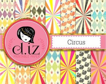 Circus digital paper diamonds, hearts, stars and stripes 'vintage circus' 14 circus backgrounds