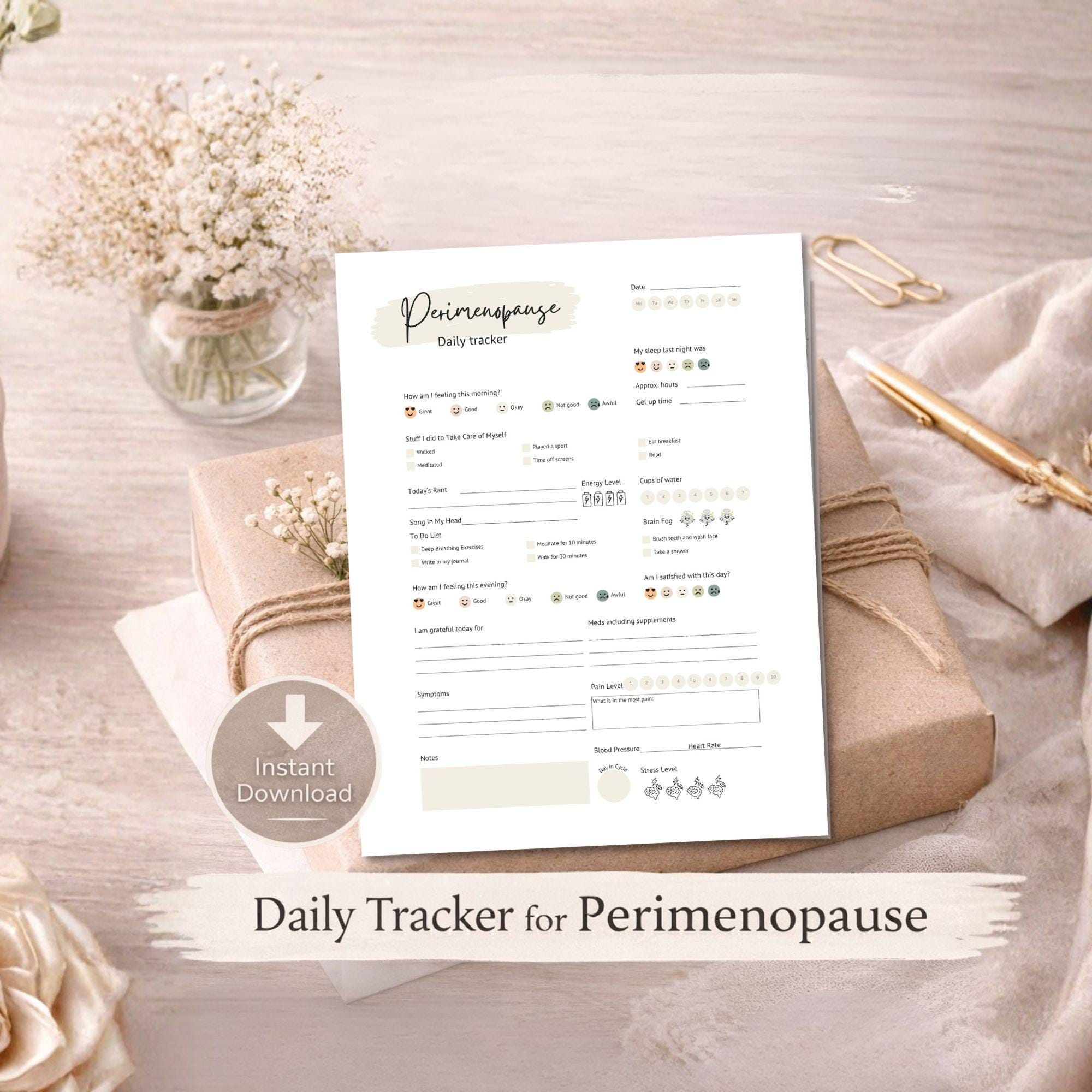 Perimenopause Symptom Tracker Daily Journal Printable Template Hormone ...