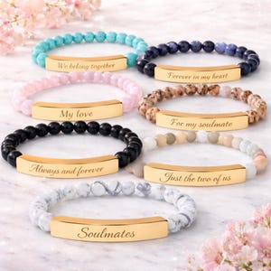 Pulsera de promesa turquesa con mensaje grabado. Regalo romántico para novio/novia. Regalo de aniversario. Joyería para parejas. Compromiso significativo.