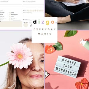 May include: A Daily Balance journal page featuring sections for tracking daily intentions, sleep quality, energy levels, symptoms, and self-care habits. The layout includes checkboxes, mood icons, and lines for notes, designed to monitor wellness and daily health metrics.