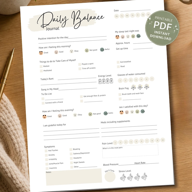 Perimenopause Symptom Tracker Daily Journal Printable Template Hormone Tracking Health Diary Brain Fog Sleep Monitor Menopause Symptoms Pain