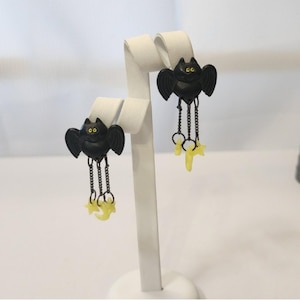 Applause Bat Dangle Earrings Glow in the Dark Moon Stars Halloween Cute Goth