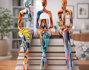 Sculpture Penseur Abstraite - Étagère Pop Art Colorée En Résine