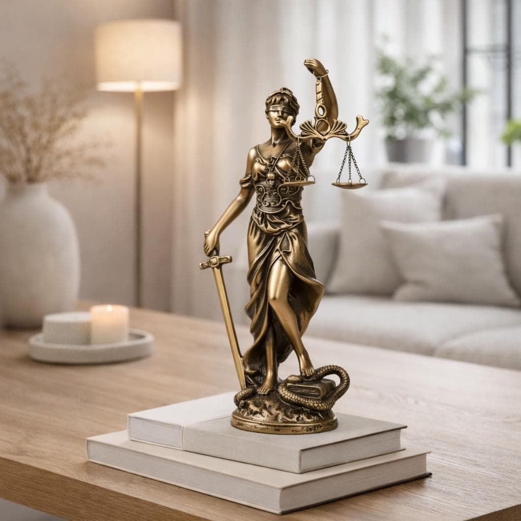 Statue Sculpture La Justice Pendule – Bronze Façon Ancien, Résine, Veronese