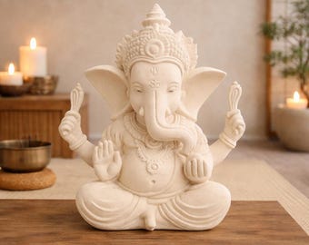 Meditative Ganesha Statue | Resin Elephant God Figurine for Spiritual Decor