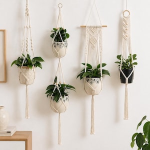 Macramé plantenhanger – boho katoenen touw muurdecoratie voor kamerplanten