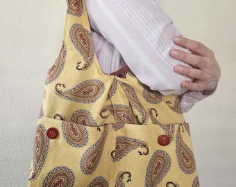 2-in-1 Reversible Hobo Bag with Zipper Pocket, Handmade Boho Shoulder Tote, Lightweight Everyday Purse