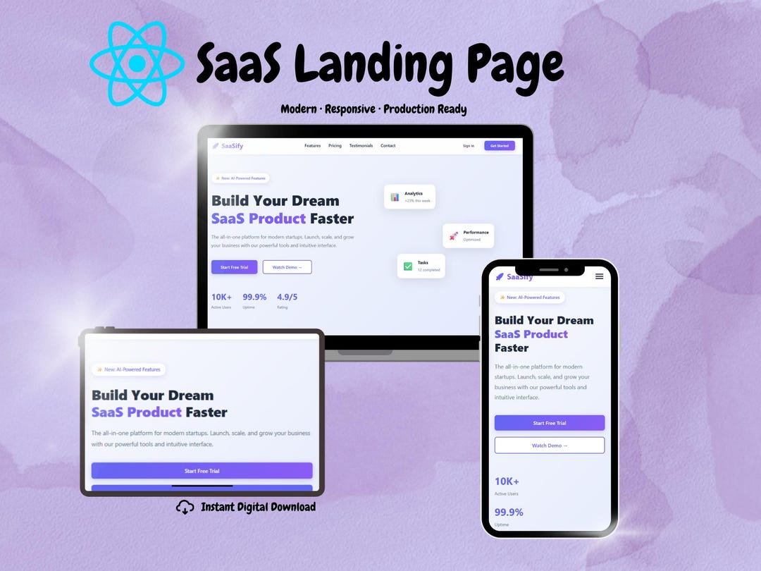 Saas Landing Page Template | React 18 + Vite | Startup & MVP Launch ...