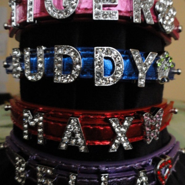 Personalized Bling Dog Cat Metallic-look Rhinestone P/U Leather Collar available in All Sizes