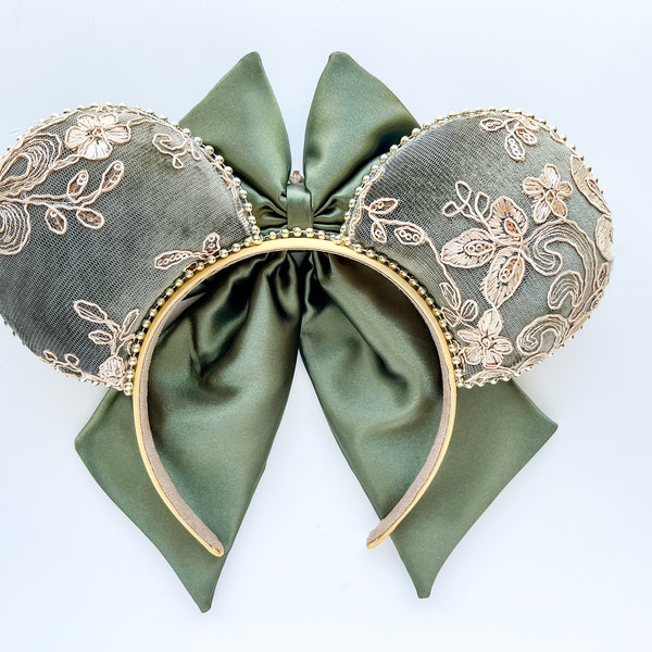 Princess and the Frog Tiana and Naveen Inspired Embroidered Mouse Ears Mickey Ears Headband | PREORDER Ships in 10 business days 