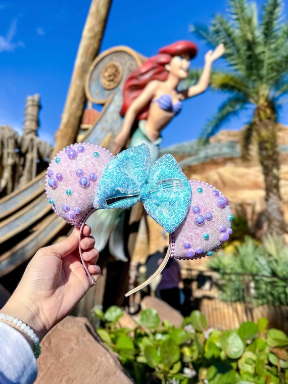 Disney Ariel The Little Mermaid Blue Pink Gold Mouse Ears Headband s-l400.jpg main image 3