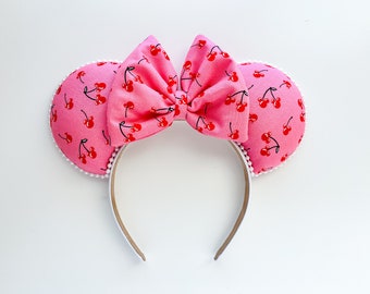 Spring Mickey Cherry Print Inspired Mouse Ears Mickey Ears Headband