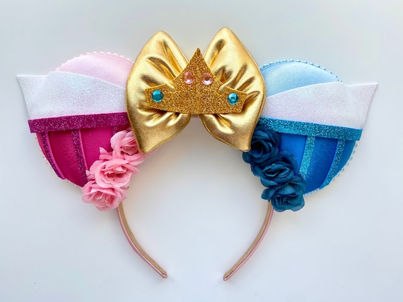 Disneyland Sleeping Beauty Aurora Pink Blue Reversible Minnie Ears Headband New Pink and Blue Reversible  main image 4