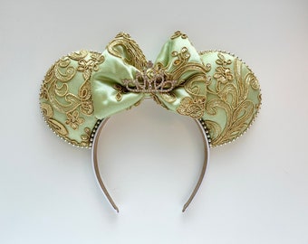 Princess and the Frog Tiana and Naveen Inspired Embroidered Mouse Ears Mickey Ears Headband