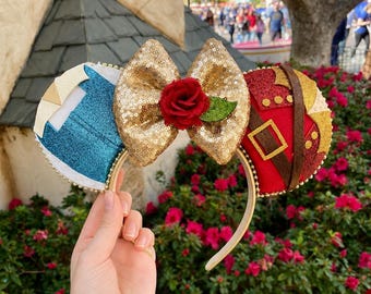 Disney Belle and Gaston Beauty and the Beast Inspired Mickey Ears Mickey Ears Headband | PREORDER Ships in 10 business days