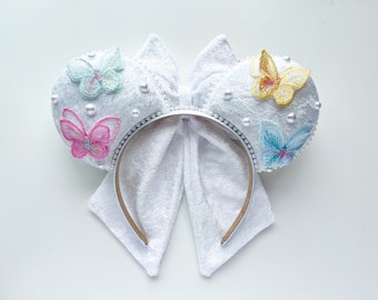 Spring Velvet Butterfly Bow Inspired Mouse Ears Wedding Mickey Ears Headband