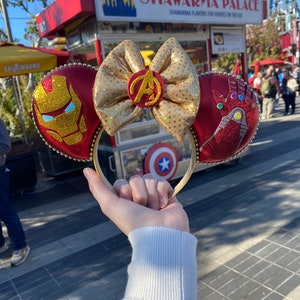The Avengers Endgame Iron Man Infinity Gauntlet Inspired Mouse Ears Mickey Ears Headband| Ships in 10-12 business days