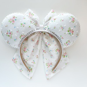 Valentines Day Spring Floral Bow Inspired Mouse Ears Wedding Mickey Ears Headband | PREORDER Ships in 10 business days