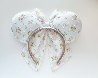 Valentines Day Spring Floral Bow Inspired Mouse Ears Wedding Mickey Ears Headband