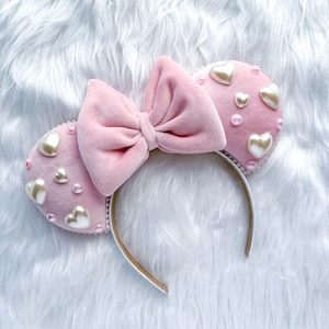 Valentines Day Pearl Heart Velvet Inspired Mouse Ears Mickey Ears Headband | PREORDER Ships in 10 business days
