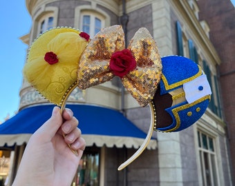 Belle Beauty and the Beast Inspired Mouse Ears Mickey Ears Headband| Ships in 10-12 business days