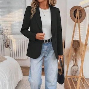 Eleganter Oversized Blazer für Frauen – Lässige Chic Jacke, Büro Outfit, Minimalistischer Schwarz Rot Blau Blazer, Smart Casual Look